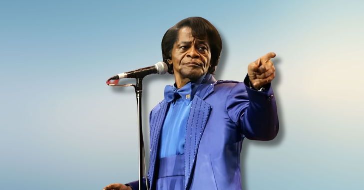 James Brown performing on stage during his 1970s funk music era