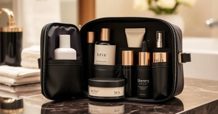 Toiletry bag with separate wet and dry compartments for quick packing