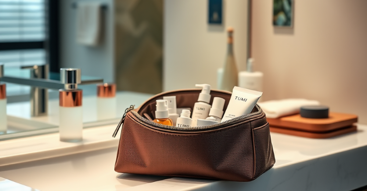Compact foldable toiletry bag made from water resistant material for weekend trips