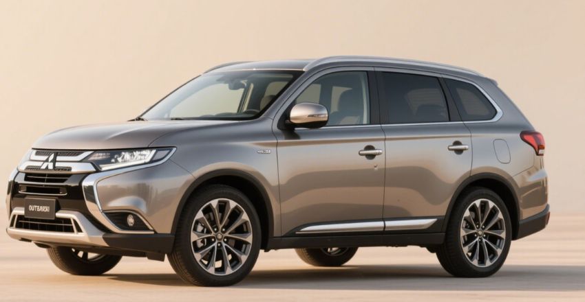 Mitsubishi Outlander alloy wheels and roof rails for outdoor use