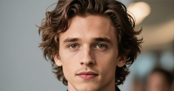 Close-up of Timothee Chalamet's textured curly hairstyle