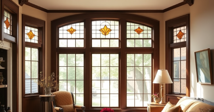 Craftsman style wood trim framing a window in a living room